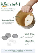LE TAUCI Fluted Ceramic Planters Set of 3 – 8.3/7 / 5.7 in Cloud Cream Reactive Cylinder Indoor Plant Pots with Drainage Plug & Mesh, Glossy Stoneware Flower Pots for Succulents Herbs by CozyNest Decor