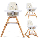 BABY JOY 3 in 1 High Chair, Baby Eat & Grow Convertible Wooden High Chair/Rocking Chair/Booster Seat/Toddler Chair, Infant Dining Chairs w/Double Removable Tray, 5-Point Seat Belt & PU Cushion, Beige by TinyTreasures Baby Boutique