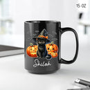 Personalized Black Cat Witch Ceramic Cups Gift for Halloween, Custom Name Black Cat with Pumpkins Coffee Mugs, Spooky Witch Pumpkins Cup, Pet Halloween Mug 11oz 15oz, Pet Enthusiasts Gifts by TinyTreasures Baby Boutique