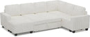 Belffin Corduroy Sleeper Sofa Bed with Storage Chaise Modular Sectional Sofa Couch with Pull Out Bed L Shaped Sectional Couches for Living Room White Couch by CozyNest Decor