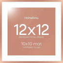 Homeforia 12x12 Picture Frame Rose Gold, High End Metal 12 x 12 Square Poster Frame with Mat 10 x 10 Photo, 12x12 Frame Matted to 10x10 Print, 12by12 Hanging Frames, Tempered Glass, Wall Kit, Set of 1 by CozyNest Decor