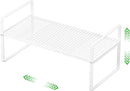Expandable Cabinet Storage Shelf Stackable Organizer Rack for Kitchen Bathroom Pantry Spice Cupboard Coffee Countertop Home Office Desk Heavy Duty Nonslip White Large 1 Pack by CozyNest Decor