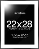 Homeforia 22x28 Poster Frame Black, High End Metal 22 x 28 Large Picture Frames with Mat 18 x 24 for Photo, 22x28 Thin Frame Matted to 18x24 inch Print, 28x22 Frame, Tempered Glass, Wall Kit, Set of 1 by CozyNest Decor