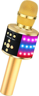 BONAOK Karaoke Microphone for Kids & Adults - Bluetooth Microphones Singing Mic with Disco Lights, Echo Effect, Built-in Speaker Portable Karaoke Player for Party Travel Gifts Q78(Gold) by TinyTreasures Baby Boutique