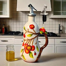18 Oz Hand Painted Relief Ceramic Olive Oil Bottle Dispenser for Kitchen, Oil and Vinegar Bottle, Seasoning Bottle with Stainless Steel Nozzle, 540mL Oil Container with Handle for Cooking, Light Proof by CozyNest Decor