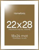 Homeforia 22x28 Picture Frame Bronze, High End Metal 22 x 28 Large Poster Frames with Mat 18 by 24 Photo, 22x28 Brass Frame Matted to 18x24 Print, 28x22 Thin Frames, Tempered Glass, Wall Kit, Set of 1 by CozyNest Decor