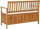 vidaXL Solid Acacia Wood Outdoor Storage Bench with Backrest, Armrests, and Cushion - 47.2"x24.8"x33.1" Rustic Patio Furniture with Large Storage Compartment