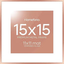Homeforia 15x15 Picture Frame Rose Gold, High End Metal 15 x 15 Square Poster Frame with Mat 11 x 11 Photo, 15x15 Frame Matted to 11x11 Print, 15by15 Hanging Frames, Tempered Glass, Wall Kit, Set of 1 by CozyNest Decor