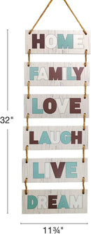 EXCELLO GLOBAL PRODUCTS Large Hanging Wall Sign: Rustic Wooden Decor (Family, Home, Love, Laugh, Live, Dream) Hanging Wood Wall Decoration (11.75" x 32") by CozyNest Decor