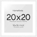Homeforia 20x20 White Picture Frame, High End Oak 20 x 20 Square Wood Frames with Mat 16 by 16 inches Photo, 20by20 White Wooden Poster Frames Matted to 16x16 Print, Tempered Glass, Wall Kit, Set of 1 by CozyNest Decor