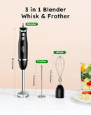 Sangcon Immersion Blender Handheld, 3-in-1 Hand Blender Electric, 400W Handheld Blender, Stainless Steel Blade Stick Mixer with Whisk, Milk Frother Attachments - Black by TinyTreasures Baby Boutique