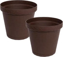Elly Décor Set of 2 12 inch Round Saucer Modern Self Watering Planter Plates, Pots with Rattan-Like Finish, 12x12 Chocolate Brown by CozyNest Decor