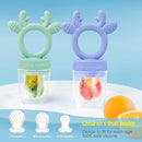 Baby Solids/Frozen Fruit Feeder Pacifier, Infant Teether Toy 4M+, BPA-Free Silicone Pouch & Nipple, Safely Introduce Solids, Teething Relief, 2-Pack (Deer - Green Purple, S/M/L) by TinyTreasures Baby Boutique