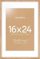 Homeforia Picture 16x24 Wood Frame, High End Natural Oak 16x24 Light Wooden Poster Frame with Mat 12x18, 16 x 24 Frames Matted to 12 x 18 Photo, 24x16 Hanging Frame, Tempered Glass, Wall Kit, Set of 1 by CozyNest Decor