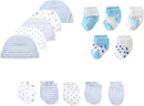 15 Pack Unisex New Born Boy Girls Hats Mittens Socks Sets Cotton Soft Infant Accessory 0-6 Months Baby Essentials by TinyTreasures Baby Boutique