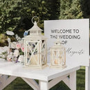 Lanterns Decorative Outdoor&Indoor, Set of 2 (14"&10") Beige Metal Lantern Decor with Glass, Candle Holder for Porch, Patio, Garden, Balcony, Wedding, Table Centerpiece by CozyNest Decor