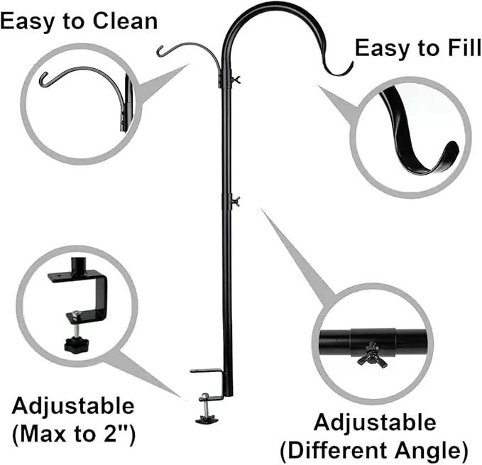 WOSIBO 2 Pack Three Span Deck Hook, 37 Inches Deck Bird Feeder Pole, Hanging Baskets Porch Multi-Hook for Deck Kit with Three Branches for Plant Hangers, Lanterns, Wind Chimes and More, photo 2 of 5
