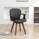LUNLING Swivel Dining Chairs, Mid Century Modern Black Faux Leather Kitchen Chairs with Arms,Bamboo Legs Side Chairs No Wheels,Accent Chair for Dining Rooms and Offices,1PCS by CozyNest Decor