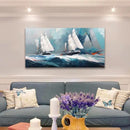 RUISHI Ocean Wall Art For Living Room Abstract Sailboat Canvas Nautical Painting Teal Blue Textured Print Coastal Themed Picture Artwork for Bedroom Bathroom Home Office Decoration 40L x 20W by CozyNest Decor