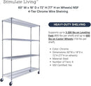 60"x18"x72" Prime Heavy Duty Chrome 4-Tier Wire Shelving NSF 3200 LBS MAX Capacity Storage Rack for Commercial, Hospital, School, Garage, and Kitchen Uses (with Wheels) by CozyNest Decor