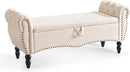 Furniliving Storage Ottoman Bench for Bedroom, Upholstered End of Bed Bench with Solid Wood Legs Modern Shoe Storage Bench Indoor Bench for Living Room Entryway Bench Furniture,Beige, Linen by CozyNest Decor