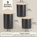 Farmlyn Creek Set of 3 Matte Black Kitchen Canister with Airtight Wooden Bamboo Lids, Kitchen Counter Containers, Food Storage Jars, Ideal for Storing Sugar, Coffee and Other Dry Goods, (3 Sizes) by CozyNest Decor