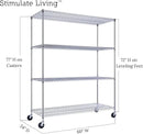 60"x24"x72" PRIME HEAVY DUTY Chrome 4-Tier Wire Shelving NSF 2400 LBS MAX Capacity Storage Rack for Commercial, School, Home, Garage, Warehouse, Industrial, and Hospital Uses (with Wheels) by CozyNest Decor