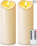 Homemory 3"x8" Outdoor Waterproof Flameless Candles, LED Candles, Battery Operated Candles with Remote and Timers, Electric Fake Plastic Pillar Candles, Dark Ivory, Set of 2 by CozyNest Decor