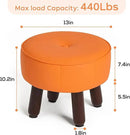 13in Small Foot Stool Ottoman, Round Faux Leather Foot Rest for Couch, Under Desk Pouf Footstool Footrest with Non-Skid Rubber Legs for Ling Room, Bedroom, 13''L x 13''W x 10.2''H, Orange by CozyNest Decor