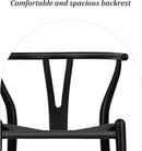 Wishbone Chair Natural Solid Wood Dining Chair/Hans Wegner Y Chair Rattan and Wood Accent Armrest Chairs Set of 4 (Ash Wood + Black 4 Chairs) by CozyNest Decor