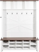 Ball & Cast 4-in-1 Hall Tree with 6 Hooks,Walnut Entryway Bench with Adjustable Shelves,Rustic Shoe Organizer with 16 Open Compartments,for Mudroom,Living Room,Hallway,White by CozyNest Decor