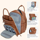 BabbleRoo Leather Diaper Bag Backpack - Baby Essentials Travel Baby Bag, Multi function, Waterproof, with Changing Pad, Stroller Straps & Pacifier Case – Unisex, Natural Brown by TinyTreasures Baby Boutique