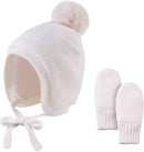 Basic Winter Baby Beanie Gloves Boys Girls Knitted Hat Pompom Kids Earflap Hats Warm Infant Toddler Beanie Mittens Set by TinyTreasures Baby Boutique
