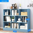 IOTXY Open Shelf Low Bookcase - Wooden 3-Tier Floor Standing Display Cabinet Organizer with Base, 8 Cubes Short Horizontal Bookshelf in Bright Blue by CozyNest Decor
