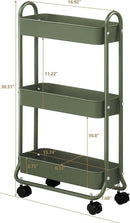 SunnyPoint Slim Rolling Storage Cart, 3 Tier Bathroom Storage Organizer Bathroom, Laundry Utility Cart (Army) by CozyNest Decor