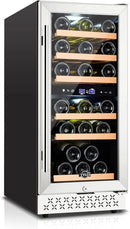 Tylza Mini Fridge 15 Inch Wine Cooler Under Counter, 33 Bottle Dual Zone Wine Fridge with Stainless Steel, Wine Refrigerator Freestanding, Built-in Wine Cellars by CozyNest Decor