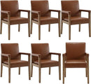 Kmax Modern Dining Chairs Set of 6 Faux Leather Kitchen Arm Chairs Upholstered Accent Chairs with Wooden Legs for Dining Room, Living Room, Bedroom, Brown by CozyNest Decor