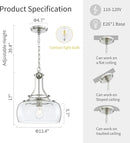 WUZUPS Chandelier Rustic Farmhouse Industrial Round Ceiling Pendant LED Light Fixture with Clear Glass Shades for Dining Room Kitchen Island Foyer Entryway, H 17" x W 13.4", E26 Base, Brushed Nickel by CozyNest Decor