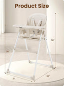 Foldable High Chair, High Chairs for Babies and Toddlers, Dining Chairs and Eating Chair with Adjustable Tray and 5 Point Harness for Infant, Beige by TinyTreasures Baby Boutique