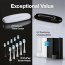 Aquasonic Duo PRO – Ultra Whitening 40,000 VPM Electric ToothBrushes – ADA Accepted - 5 Modes with Smart Timers - UV Sanitizing & Wireless Charging Base - 10 Proflex Brush Heads & 2 Travel Cases by CozyNest Decor
