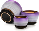 SOUJOY Set of 3 Ceramic Flower Pots, Gardening Plant Pot with Drainage Holes and Saucer, 7/5/4 inch Purple Round Succulent Herbs Cactus Planter for Indoor Outdoor by GreenHaven Gardens