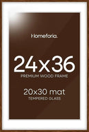 Homeforia 24x36 Walnut Wood Frame, High End Dark Oak 24x36 Large Wooden Poster Frame with Mat 20x30, 24 x 36 Brown Picture Frame Matted to 20 x 30, 36x24 Thin Frame, Tempered Glass, Wall Kit, Set of 1 by CozyNest Decor