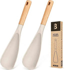 Cooking Spoon for Nonstick Cookwares, Great for Cooking and Serving Sturdy BPA-Free Matte Silicone, Wood Handle Spoon for Mixing, Scoop, and Scrape (2 Pack of Khaki, 11.4 inch) by CozyNest Decor