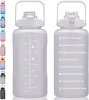 64oz,100oz,128oz Large Motivational Water Bottle with Time Marker, Leakproof & BPA Free Half Gallon Big Water Bottle with Straw Handle Tritan Frosted Water Jug for Gym,Fitness,Outdoor Sports by CozyNest Decor