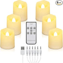 LED Tea Lights Rechargeable Candles with USB Charging Cable, 6 PCS Votive Tea Light with Remote, Flameless Flickering Warm White Tealights Candle for Halloween, Pumpkin Light, Christmas Decoration