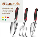 LASZOLA 3 Piece Garden Tool Set Include Hand Trowel Rake and Transplant Shovel for Women, Indoor Heavy Duty Small Spade Kit with Ergonomic Handle to Weed and Loosen, for Mom and Plant Beginner, Red by GreenHaven Gardens