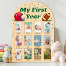 ORIGACH My First Year Baby Growth Photo Display Wood Board - 12 Months Newborn Milestones Photo Board - Neutral Baby Keepsake Frame 1st Birthday Party Nursery Decor New Mom Gift - Football by TinyTreasures Baby Boutique