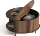 Round Coffee Table with Storage,Fluted Center Table with Sliding Cabinet Door for Living Room,Home Small Space,31.5" Small Center Table,Walnut by CozyNest Decor