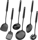 304 Stainless Steel Cooking Utensil,Kitchen Kitchen Utensil with Spatula, Solid Spoon, Ladle, Skimmer, Spaghetti Spoon, 6 Piece Set, Dishwasher Safe(Black) by CozyNest Decor