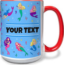 Personalized Mug for Kids - Mermaids - Custom Name/Text, Ceramic Hot Chocolate/Cocoa/Coffee Cup for Girls, Birthday/Christmas/Holiday Gift - 15 oz, Red Handle by TinyTreasures Baby Boutique